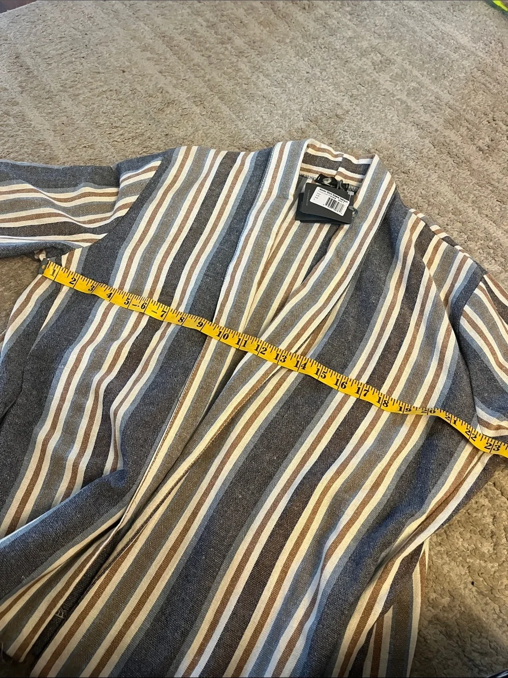 NWT Made in Italy Linen Cotton Stripped Drappy Navy Brown Open Front Cardigan L - Picture 8 of 10